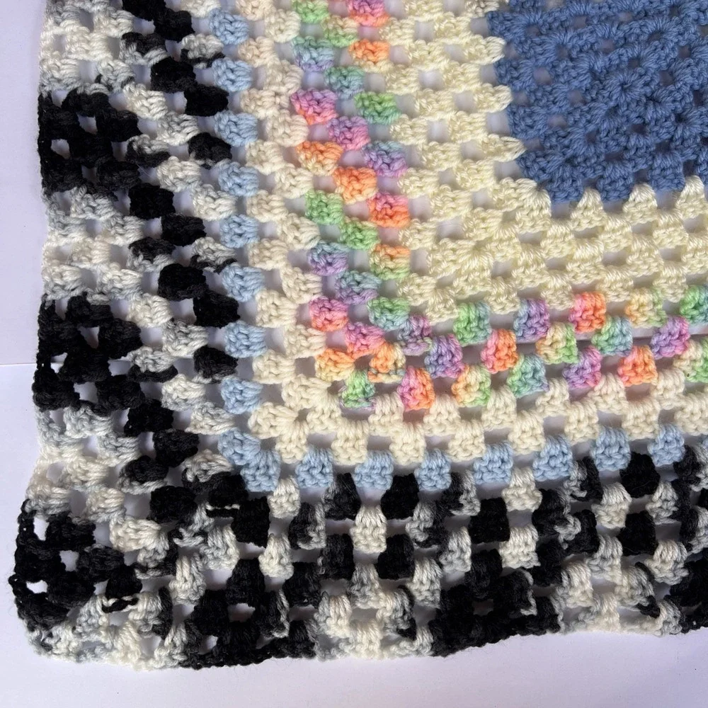 VTG Handmade Granny Square Crochet Table Topper 24